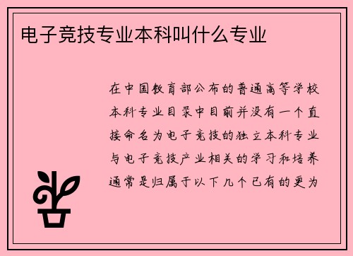 电子竞技专业本科叫什么专业